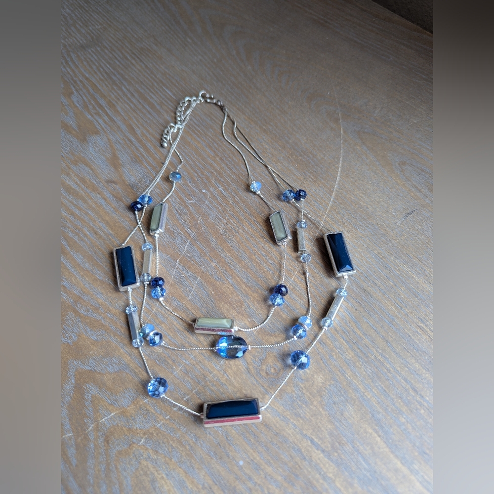 Elegant Blue and Silver Layered Necklace